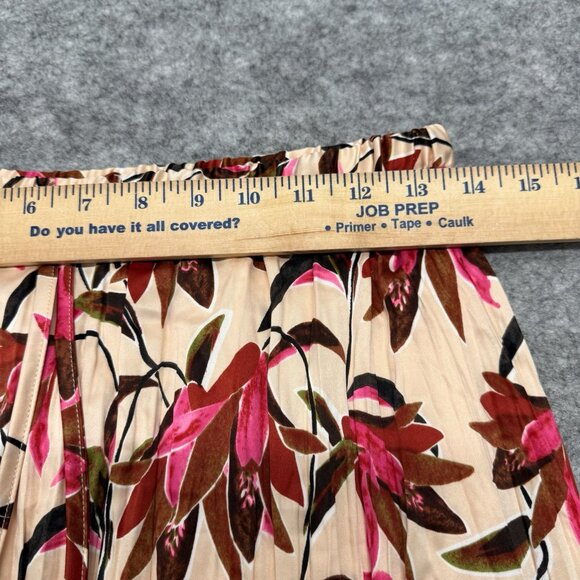 Esqualo Pleated Midi Skirt Floral Print Cream Pink Red Size 8 EU 38 Boho Chic - Picture 9 of 11